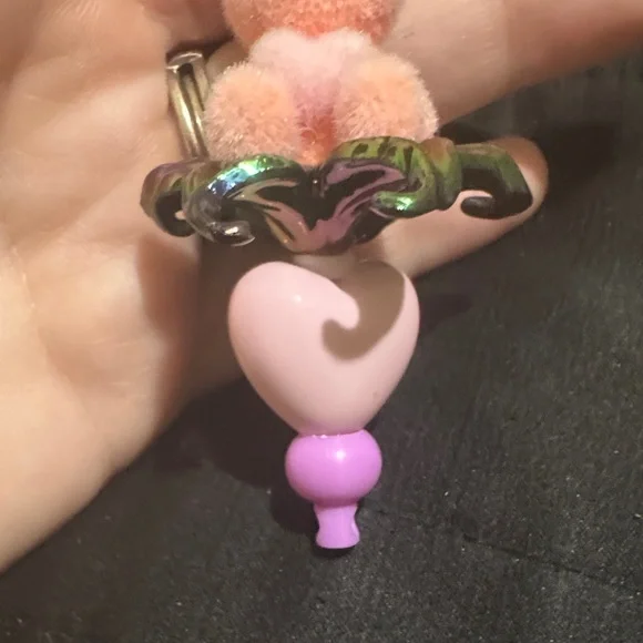 Hand beaded Pink Bunny Charm Keychain - Picture 3 of 4